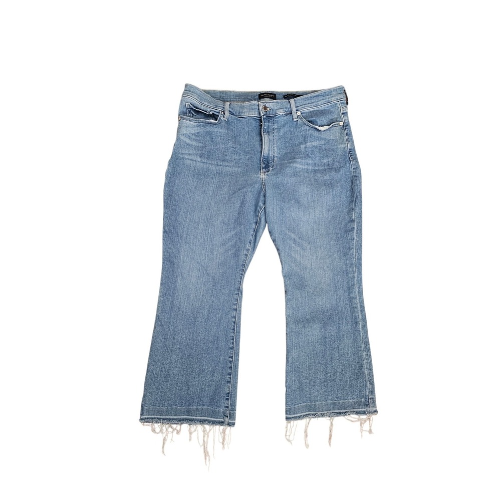 Banana Republic Mid-Rise Crop Flare Jeans Medium Wash Frayed Hem 33S